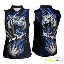 Load image into Gallery viewer, Black and Blue Lightning thunder Tiger Sleeveless Golf Polo shirts custom Tiger team golf shirts NQS11574