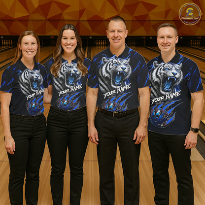 Black & Blue Lightning Thunder Tiger Bowling Polo, 1/4 zip shirts for men custom team Bowling jerseys NQS11575