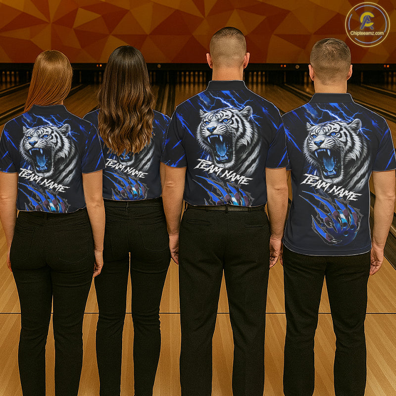 Black & Blue Lightning Thunder Tiger Bowling Polo, 1/4 zip shirts for men custom team Bowling jerseys NQS11575