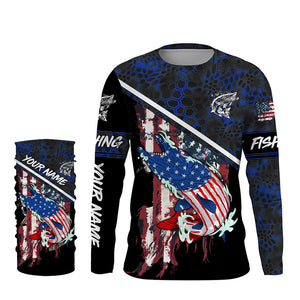 American Flag Musky fishing blue camo Custom name long sleeve muskie Fishing Shirts NQS4821