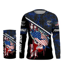 Load image into Gallery viewer, American Flag trout fishing blue camo Custom name trout long sleeve Fishing Shirts NQS4823