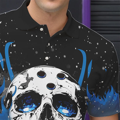 Custom Black and Blue Flame Galaxy Skull Bowling Shirts for Men, Skull Bowling Team Shirts Uniform NQS9622
