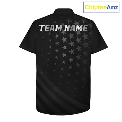 Custom Black American Flag Bowling Team Button-up Shirt, Personalized patriotic Bowling Shirts NQS11706