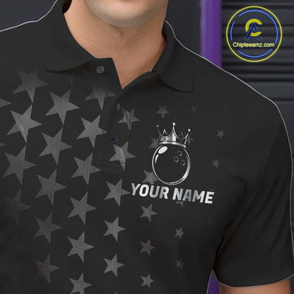 Custom Black American Flag Bowling Team Shirts For Men, Personalized patriotic Bowling League Shirts NQS11706