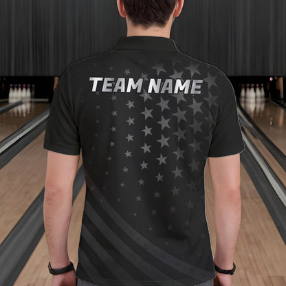 Custom Black American Flag Bowling Team Shirts For Men, Personalized patriotic Bowling League Shirts NQS11706