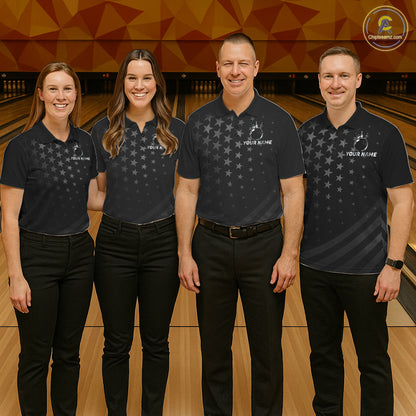 Custom Black American Flag Bowling Team Shirts For Women, Personalized patriotic Bowling League Shirt NQS11706