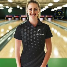 Load image into Gallery viewer, Custom Black American Flag Bowling Team Shirts For Women, Personalized patriotic Bowling League Shirt NQS11706