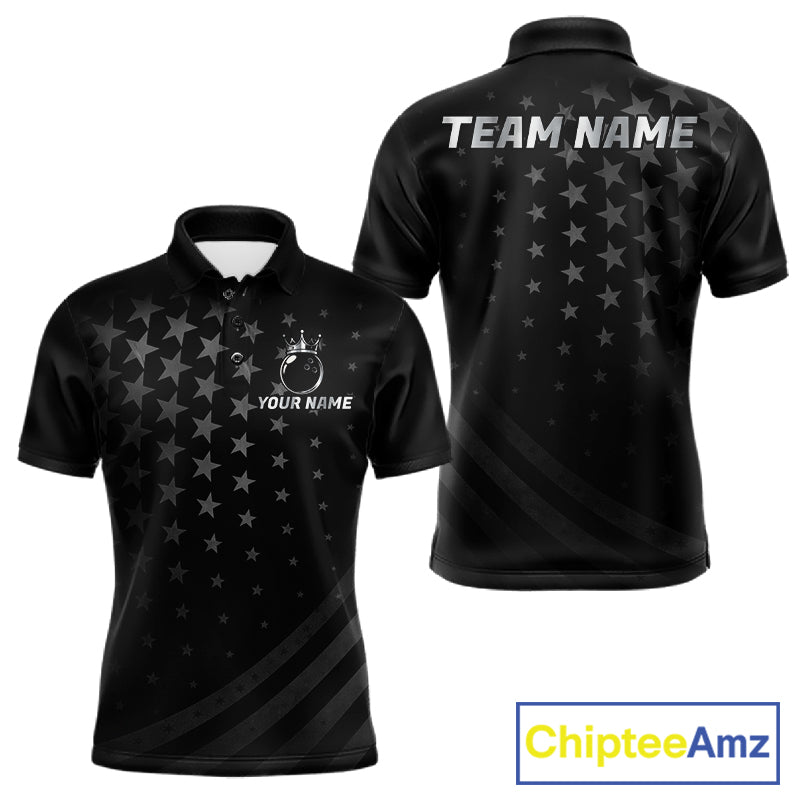 Custom Black American Flag Bowling Team Shirts For Men, Personalized patriotic Bowling League Shirts NQS11706