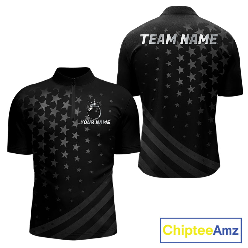 Custom Black American Flag Bowling Team Shirts For Men, Personalized patriotic Bowling League Shirts NQS11706