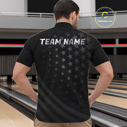 Custom Black American Flag Bowling Team Shirts For Men, Personalized patriotic Bowling League Shirts NQS11706