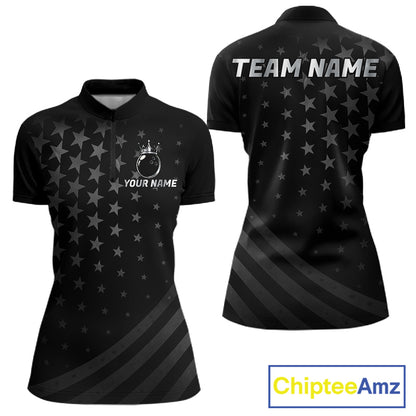 Custom Black American Flag Bowling Team Shirts For Women, Personalized patriotic Bowling League Shirt NQS11706