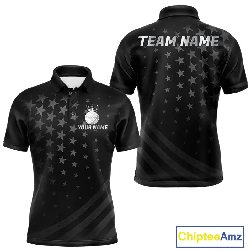 Custom Black American Flag Golf Team Shirts For Men, Personalized patriotic Mens Golf top NQS11707