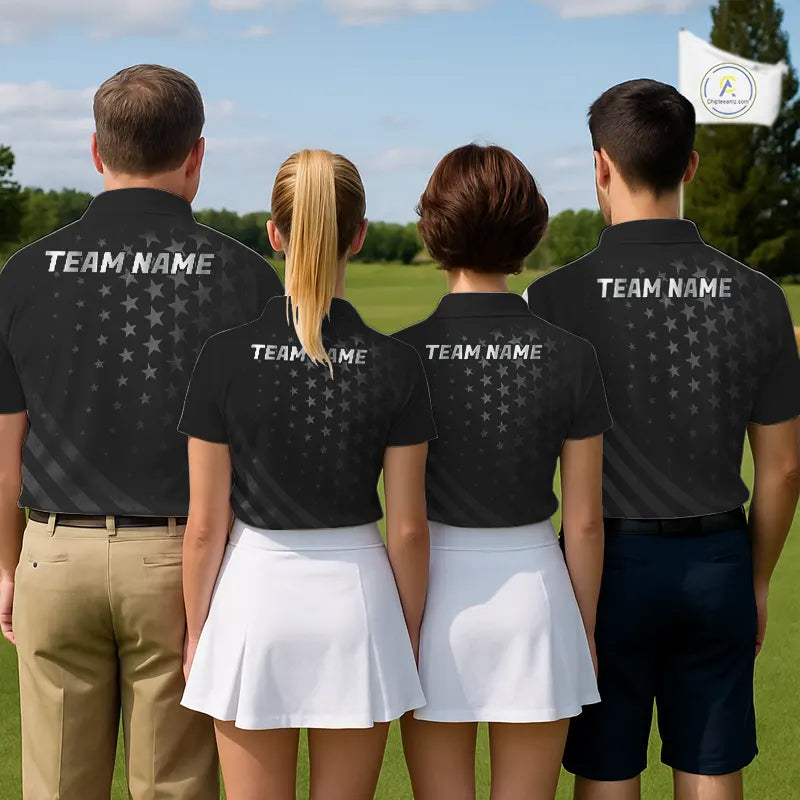 Custom Black American Flag Golf Team Shirts For Men, Personalized patriotic Mens Golf top NQS11707