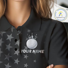 Load image into Gallery viewer, Custom Black American Flag Golf Team Shirts For Women, Personalized patriotic Ladies Golf top NQS11707
