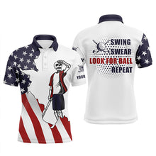 Load image into Gallery viewer, American flag patriotic Mens golf polos shirts custom name golf skull swing swear look for ball repeat NQS5094