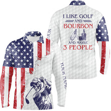 Load image into Gallery viewer, American flag patriotic Mens golf polo shirt custom golf skull I like golf &amp; bourbon &amp; maybe 3 people NQS5392