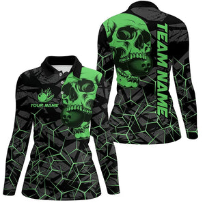 Black Skull camo bowling shirt for women custom bowling team jerseys, gifts for bowlers | Green NQS7715