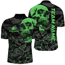 Load image into Gallery viewer, Black Skull camo bowling shirt for men custom bowling team jerseys, gifts for bowlers | Green NQS7715