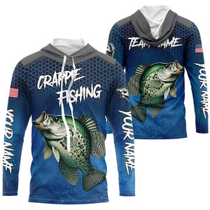 Blue camo Crappie fishing Custom performance long sleeve team Crappie fishing tournament shirts NQS7717