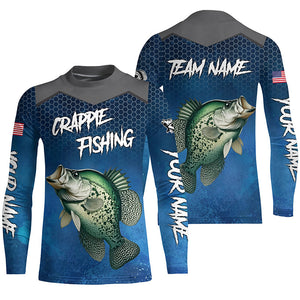 Blue camo Crappie fishing Custom performance long sleeve team Crappie fishing tournament shirts NQS7717