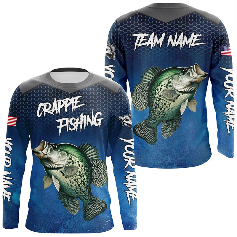 Blue camo Crappie fishing Custom performance long sleeve team Crappie fishing tournament shirts NQS7717