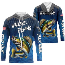 Load image into Gallery viewer, Blue camo Walleye fishing Custom performance long sleeve team Walleye fishing tournament shirts NQS7718