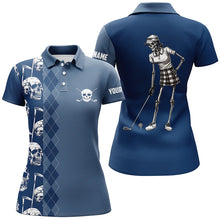 Load image into Gallery viewer, Blue navy skull argyle pattern custom Women golf polo shirts, women's golf tops NQS7719