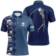 Load image into Gallery viewer, Blue navy skull argyle pattern custom Mens golf polo shirts, best men's golf wear NQS7719