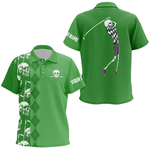 Green skull argyle pattern custom Kid golf polo shirts, Kid's golf tops NQS7720