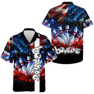 American flag Bowling hawaiian shirts custom Team button up shirts, patriotic gifts for bowlers NQS7721