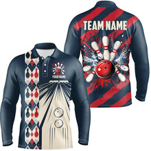 Load image into Gallery viewer, Personalized Red, white and blue Retro bowling Polo, Quarter Zip shirts for Men, Bowling Team Jerseys NQS7722