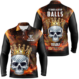 Funny King Golf Skull Flame Mens golf polo shirts custom It takes a lot of balls to golf the way I do NQS8397