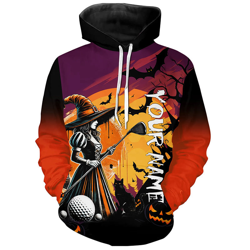 Halloween Witch play golf Hoodies custom golf attire hoodie, Halloween golfer gifts NQS8400