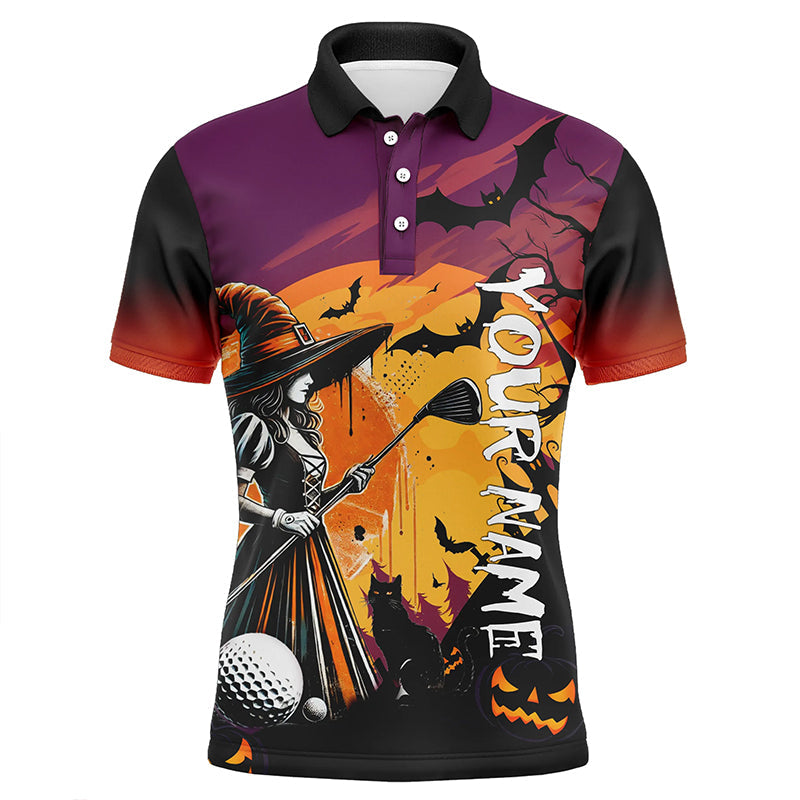 Halloween Witch play golf Men golf polo shirts custom golf attire for men, Halloween golfer gifts NQS8400