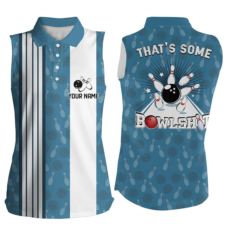 Customized Retro Bowling sleeveless polo Shirts That's some bowshit Funny Bowling Pattern Jersey| Blue NQS8608