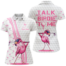 Load image into Gallery viewer, Funny Womens golf polo shirt custom pink and white flamingo golf shirts talk birdie to me NQS8610