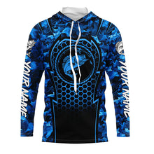 Load image into Gallery viewer, Bass Fishing blue camouflage sun protection Custom name long sleeves fishing shirt for men, women, Kid NQS4253