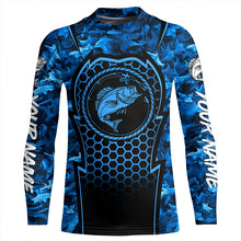 Load image into Gallery viewer, Bass Fishing blue camouflage sun protection Custom name long sleeves fishing shirt for men, women, Kid NQS4253