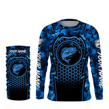 Load image into Gallery viewer, Bass Fishing blue camouflage sun protection Custom name long sleeves fishing shirt for men, women, Kid NQS4253