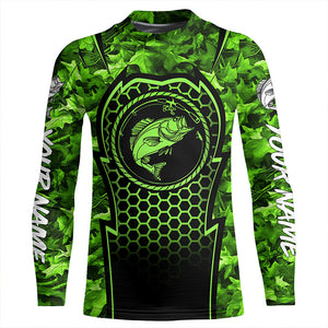 Bass Fishing green camouflage sun protection Custom name long sleeve fishing shirt for men, women, Kid NQS4254