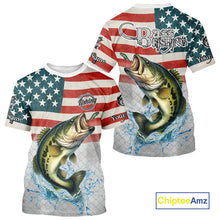 Load image into Gallery viewer, American Flag Largemouth Bass Fishing Custom Bass Fishing tournament Shirt, patriotic Bass jersey NQS10981