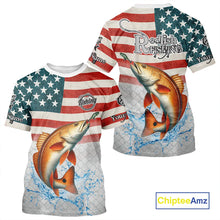 Load image into Gallery viewer, American Flag Redfish Puppy Drum Fishing Custom Redfish Fishing tournament Shirt patriotic jersey NQS10982