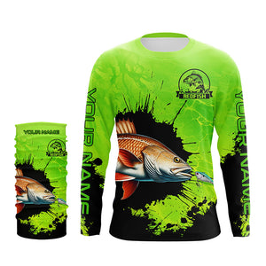 Personalized Redfish fishing Performance long sleeve Fishing Shirts, Red drum fishing jerseys | Green NQS6940