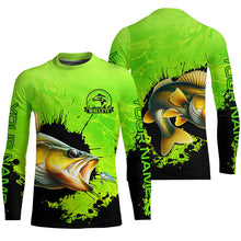 Load image into Gallery viewer, Personalized Walleye fishing Performance long sleeve Fishing Shirts, Walleye fishing jerseys | Green NQS6941