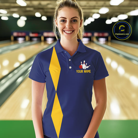 Personalized Yellow and Blue Retro Bowling Shirts For Women custom vintage bowling team jerseys NQS11165
