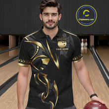 Load image into Gallery viewer, Black and Gold Dragon Bowling ball Polo, Quarter Zip Shirts for Men Custom Bowling Team jerseys NQS11579