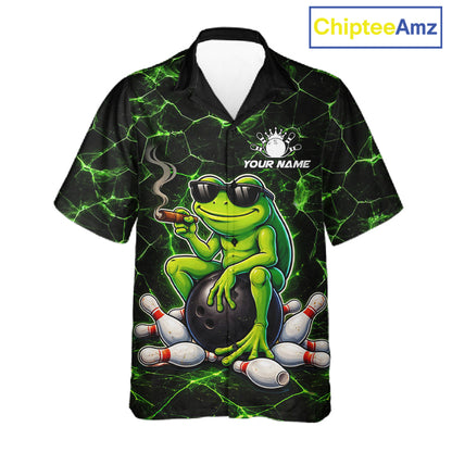 Black & Green Funny Frog Bowling Hawaiian Shirt Custom Team Frog Bowling League Jersey NQS11583