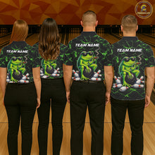 Load image into Gallery viewer, Black &amp; Green Funny Frog Bowling Polo, 1/4 zip Shirt for Women Custom Team Frog Bowling League Jersey NQS11583
