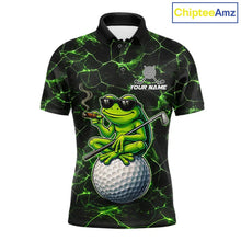 Load image into Gallery viewer, Black &amp; Green Funny Frog Golf Polo shirts for men Custom Frog team golf shirts, men's golf clothes NQS11584