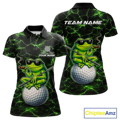 Black & Green Funny Frog Golf Polo shirts for Women Custom team golf shirts, ladies golf clothes NQS11584